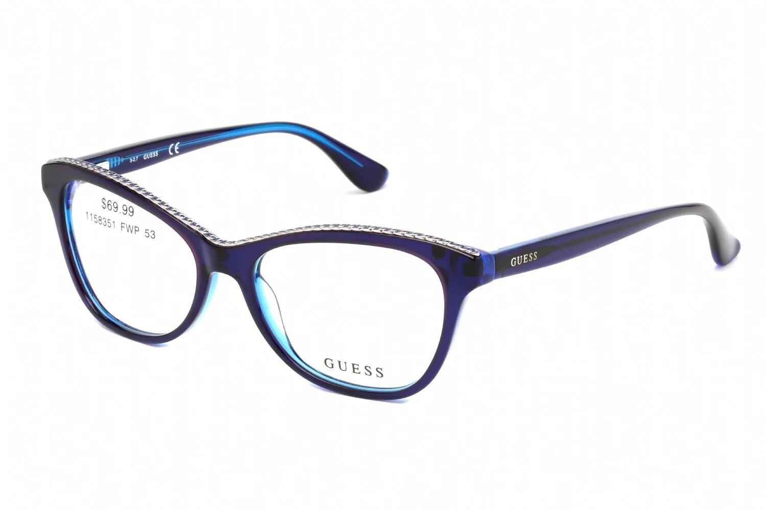 GUESS Womens GU2624-3 092 Blue Purple Rectangular Frame Eyeglasses 53mm
